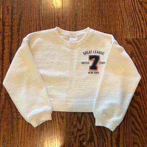 Zara White Textured Sweatshirt with Embroidered Patch